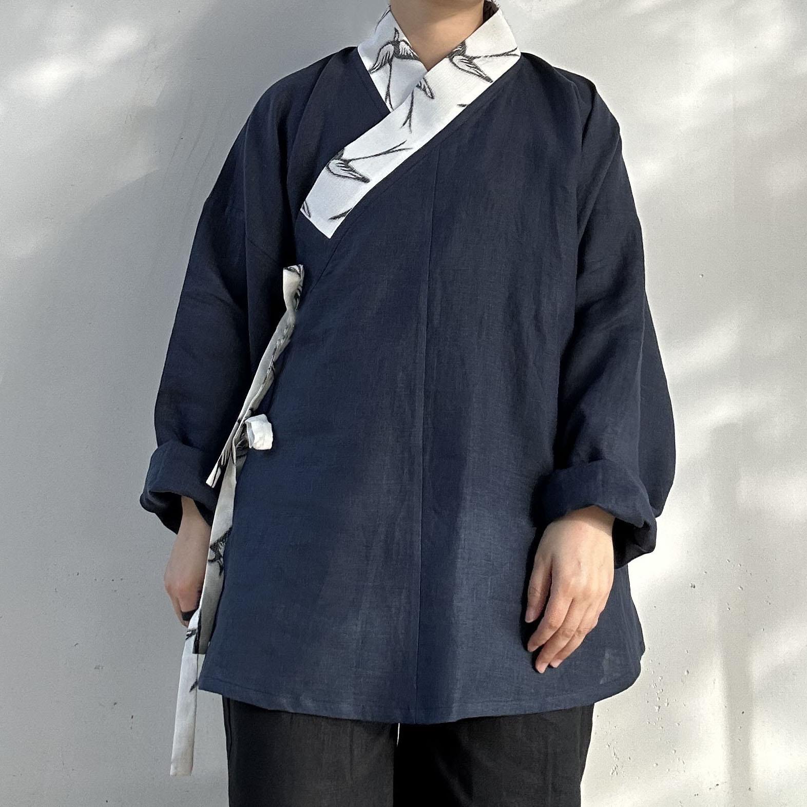 春痕#澜风伏雨 明制交领短衫弓袋袖汉服男女亚麻国风日常休闲中式图片