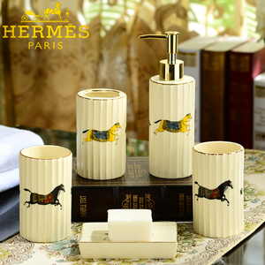 欧式卫浴五件套 陶瓷洗漱套装浴室用品牙具家用卫生间口杯带托盘