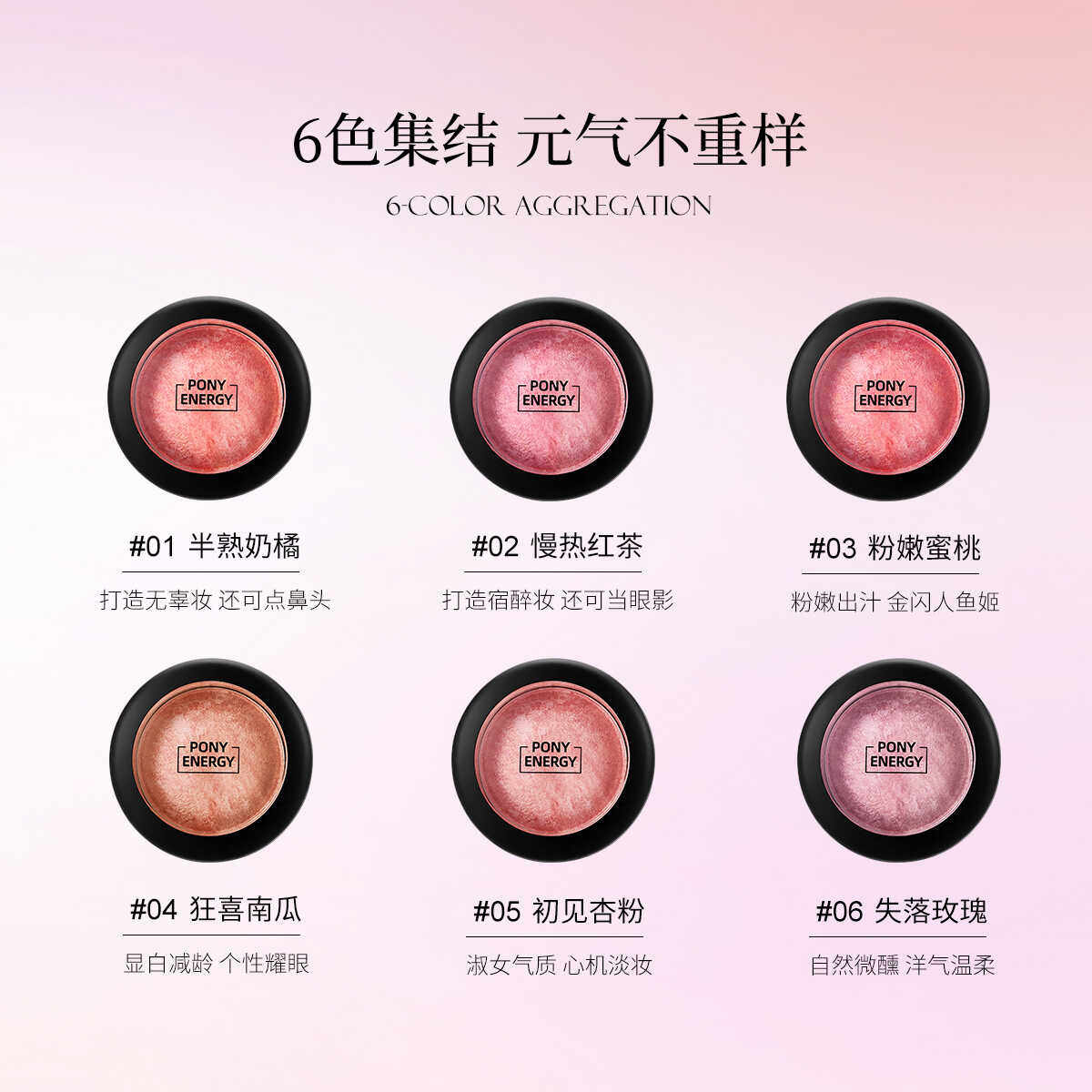 官方正品新款PONY ENERGY佩琪妮高光提亮一体盘多用珠光腮红胭脂