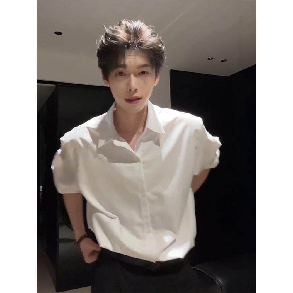 那不勒斯白色衬衫男士长袖高级感西装内搭秋季轻熟风痞帅衬衣外套