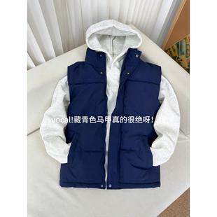 藏蓝色美式羽绒马甲男款秋冬加棉加厚无袖坎肩背心高级感棉服外套
