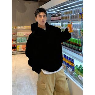 520G重磅硬挺黑色卫衣男秋冬boxy内搭长袖连帽衫美式cleanfit外套