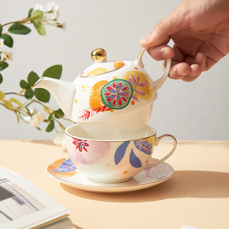 高颜值下午茶单人壶北欧泡茶壶套装一壶一杯陶瓷花茶家用杯子高档