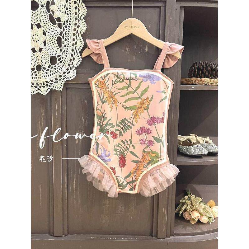 女童泳衣吊带小女孩夏季宝宝双面游泳衣儿童蕾丝花边泳装潮送泳帽