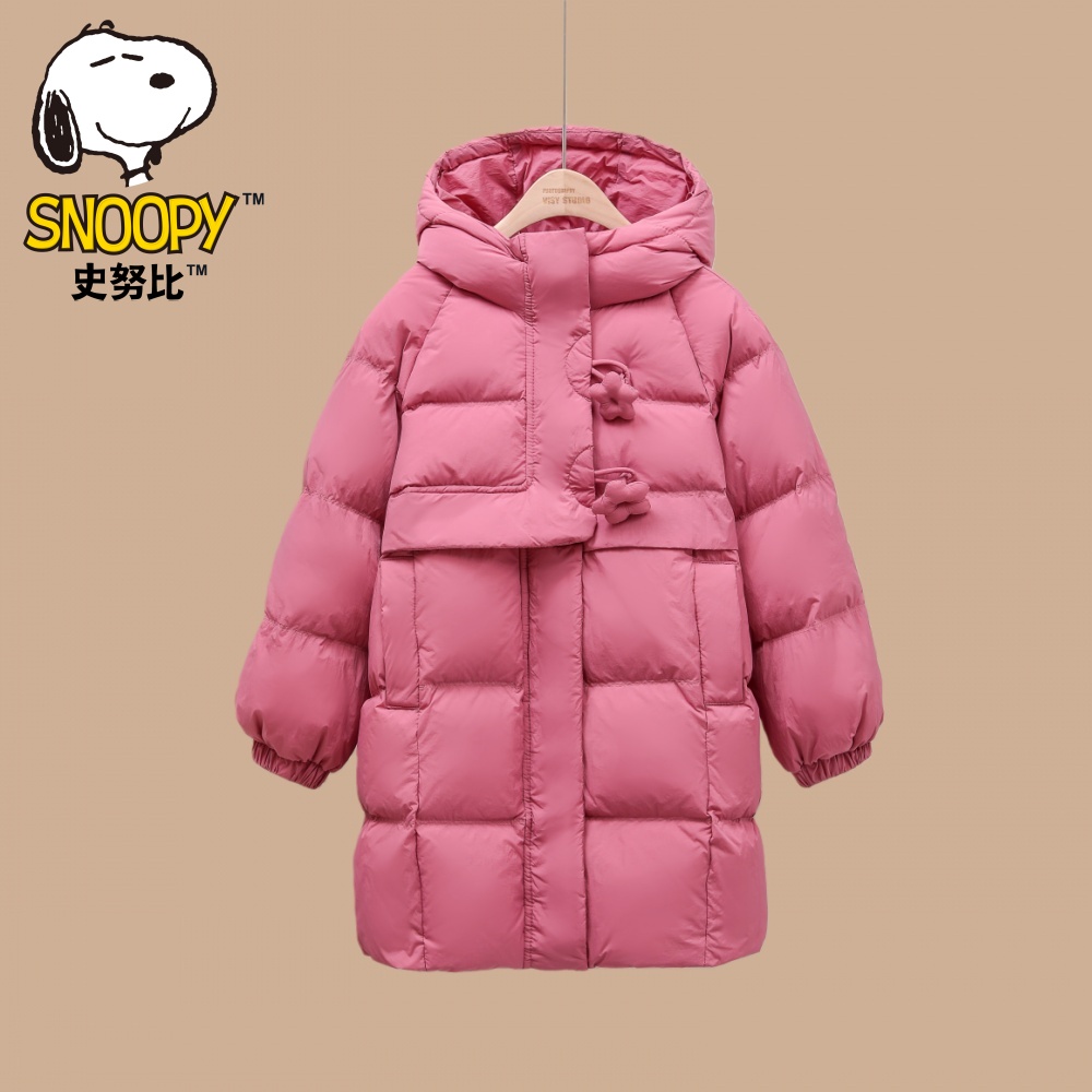 史努比女童羽绒服厚中长款白鸭绒