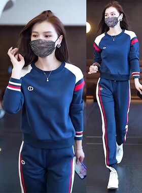 休闲运动套装女2024年春秋冬季新款时尚减龄卫衣卫裤跑步服两件套