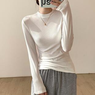 磨毛加厚小高领打底衫女内搭秋冬装2025年新款修身圆领长袖t恤女