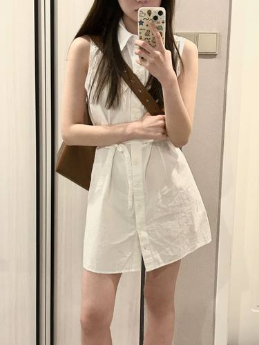 条纹收腰衬衫裙打底女