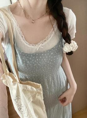 Brandy girl bm蓝色碎花吊带裙女夏季小清新甜美超仙森女连衣裙