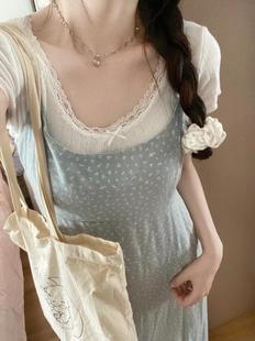 bm蓝色碎花吊带裙女夏季 小清新甜美超仙森女连衣裙 girl Brandy
