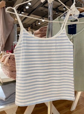 Brandy Girlbm蓝色条纹吊带上衣女bm纯棉短款打底衫背心外穿