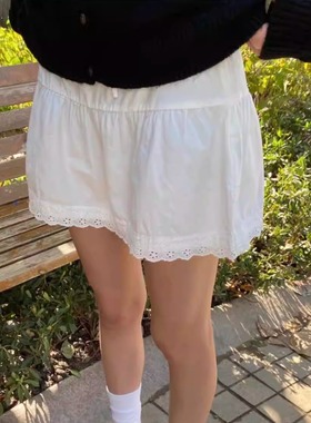 Brandy bm白色蕾丝花边短裙女高腰抽绳系带短裙izzy skirt