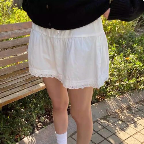 Brandy bm白色蕾丝花边短裙女高腰抽绳系带短裙izzy skirt