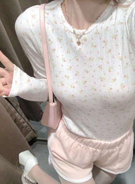 Brandy Girl BM官网花边领碎花百搭外穿打底长袖内搭外穿修身