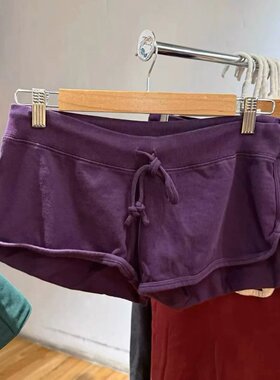 Brandy BM风纯棉紫色低腰抽绳短裤女直筒休闲运动裤显瘦百搭热裤