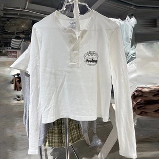 BraBrandy Girl 新款三粒扣马车图案印花套头bm修身防晒长袖T恤女