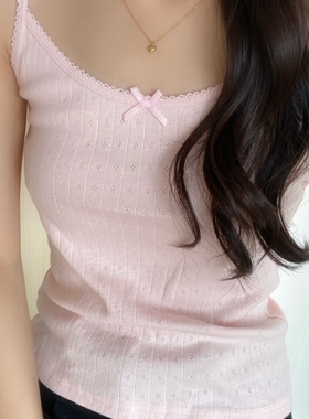 Brandy girl bm粉色蝴蝶结修身背心吊带辣妹打底外穿上衣少女风