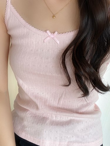 Brandy girl bm粉色蝴蝶结修身背心吊带辣妹打底外穿上衣少女风