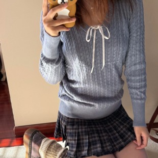 显瘦毛衣打底衫 Brandy 修身 女长袖 bm浅蓝学院风V领麻花针织衫