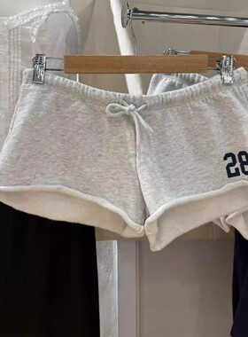 Brandy bm新款美式复古辣妹数字印花抽绳松紧腰休闲裤运动短裤