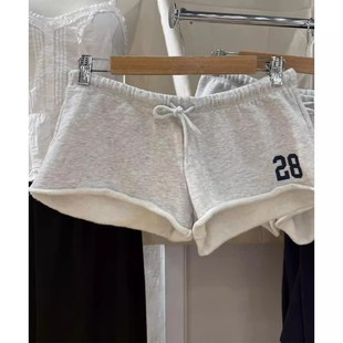 Brandy bm新款美式复古辣妹数字印花抽绳松紧腰休闲裤运动短裤