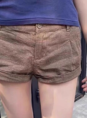 Brandy BM美式复古格纹短裤松紧腰休闲裤女夏新款宽松显瘦居家裤