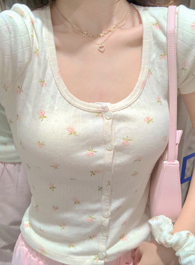 Brandy GirlBM官网少女法式碎花弹力纯棉zelly top短袖T恤