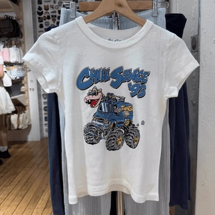 Brandy新款 bm上衣 T恤女打底衫 藍(lán)色恐龍摩托車(chē)印花圓領(lǐng)純棉短袖