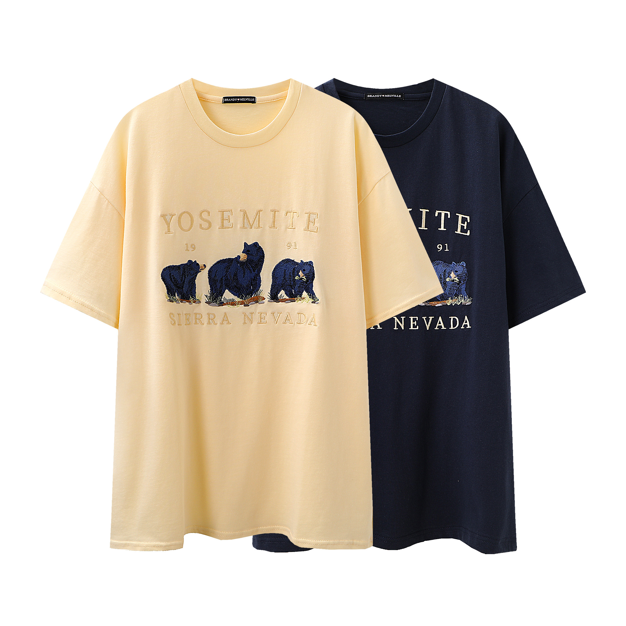 brandy girl三只小熊字母刺绣t恤 bm美式复古短袖宽松上衣女潮