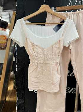 Brandy bm2024年夏季粉色甜美碎花三粒扣设计修身背心吊带衫上衣