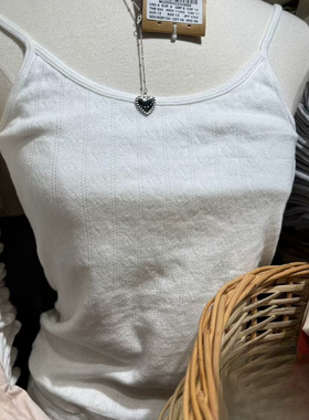 Brandy bm纯欲风纯棉白色爱心蝴蝶结辣妹吊带背心女夏百搭纯色