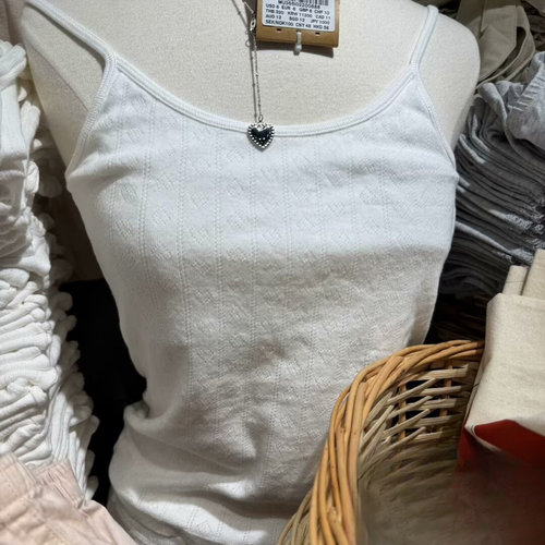 Brandy bm纯欲风纯棉白色爱心蝴蝶结辣妹吊带背心女夏百搭纯色