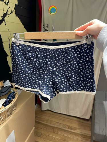 Brandy girl bm新款藏青色华夫格碎花短裤女辣妹超短裤显腿长