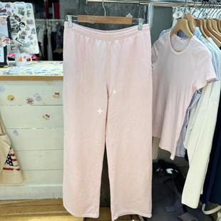 宽松百搭垂感休闲 女2024新加绒松紧抽绳阔腿裤 Brandy Bm粉色长裤