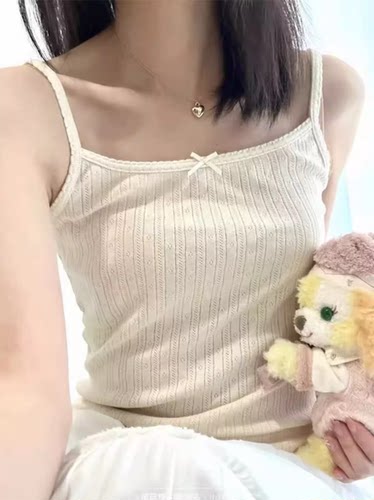 米白镂空背心吊带纯棉打底