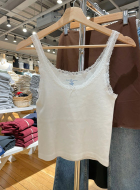 Brandy Girl纯欲纯棉bm白色蝴蝶结蕾丝边背心吊带女内搭上衣短夏