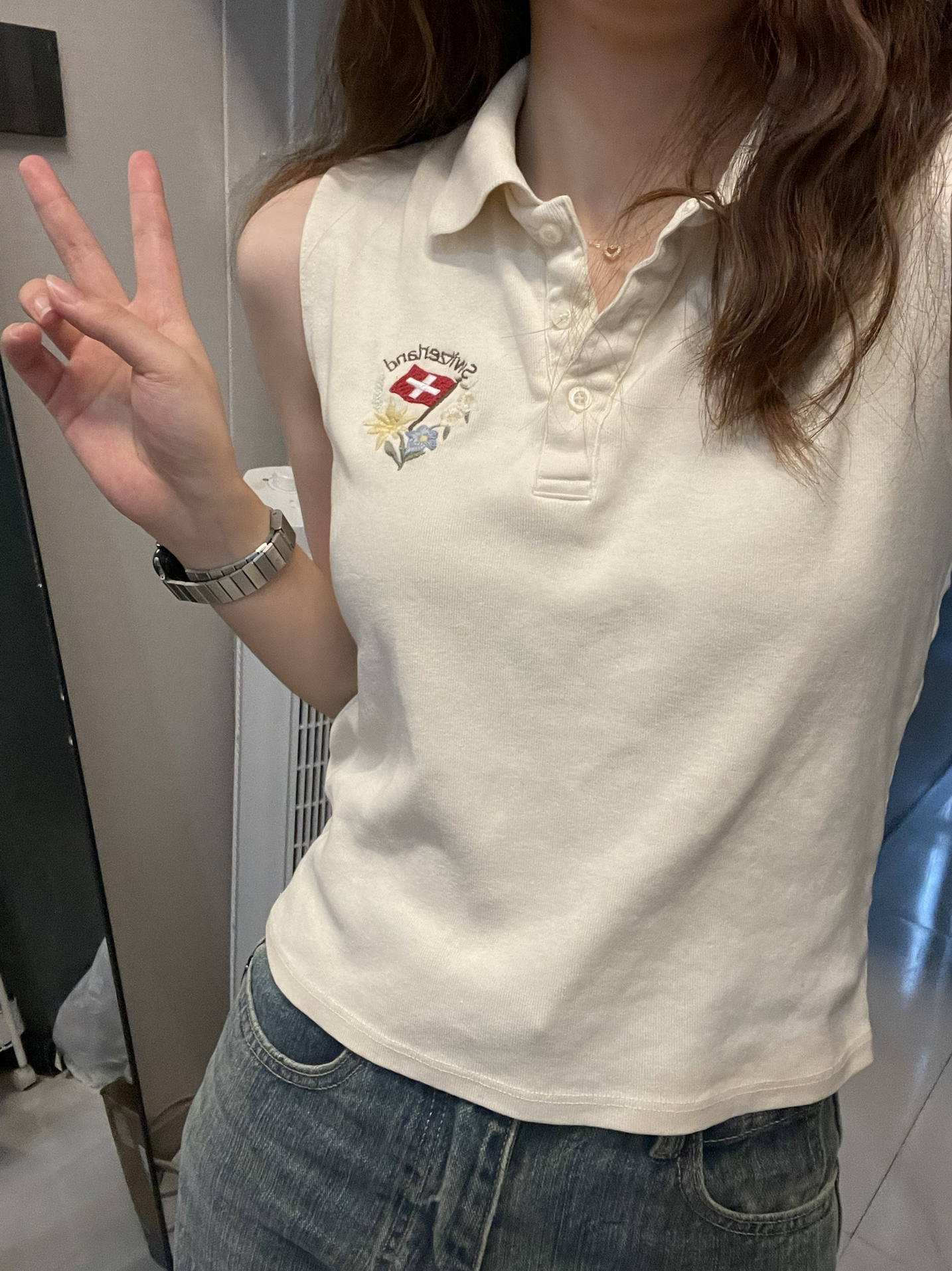 bmpolo领纯棉无袖T恤上衣女