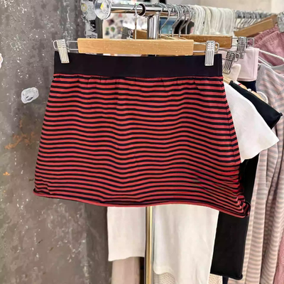 brandy BM美式复古纯棉红色条纹短裙松紧腰半身裙女2025新小个子