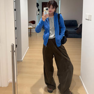 宽松长袖 连帽拉链卫衣2025春秋新款 外套女 bm宝蓝色美式 Brandy