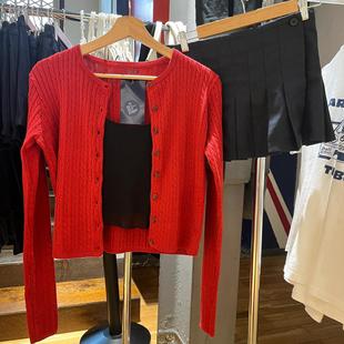 外套女毛衣外搭装 bm复古红色麻花针织开衫 早秋慵懒风 girl Brandy