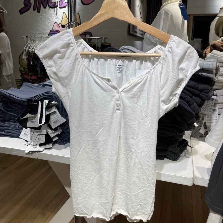 Brandy Girl官网新款甜美纽扣收腰系带短袖下摆花边T恤上衣bm,女装/女士精品,T恤,淘宝优惠券,粉丝福利购,淘宝优惠卷