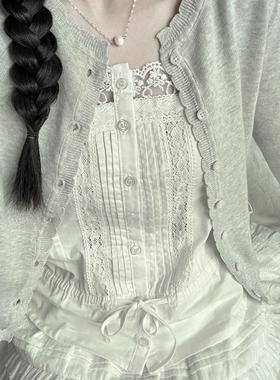 现货Brandy girl bm灰色花瓣薄款针织开衫女早秋韩系温柔甜美上衣