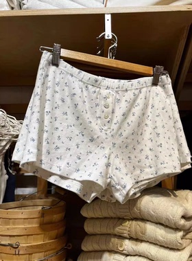 Brandy girl bm女装夏季三粒扣全棉松紧腰玫瑰家居高腰短裤休闲裤
