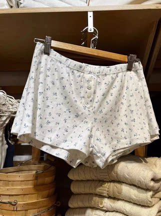 Brandy girl bm女装夏季三粒扣棉质松紧腰玫瑰家居高腰短裤休闲裤