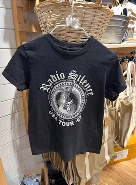 Brandy girl bm美式黑色吉他图案圆领宽松短袖T恤纯棉百搭上衣潮