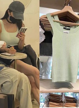 Brandy Girl官网明星同款同款浅绿色针织弹力背心BM螺纹上衣女