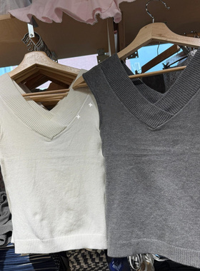 Brandy bm美式复古灰色针织背心女bm修身显瘦纯欲百搭无袖上衣