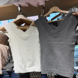 显瘦纯欲百搭无袖 复古灰色针织背心女bm修身 上衣 bm美式 Brandy