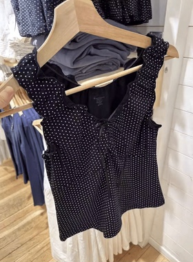 Brandy新款美式复古黑色波点蝴蝶结背心女木耳边吊带bm甜美上衣潮