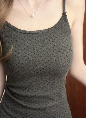 BM风深灰色双蝴蝶结波点吊带背心甜美打底无袖上衣女美式内搭外穿